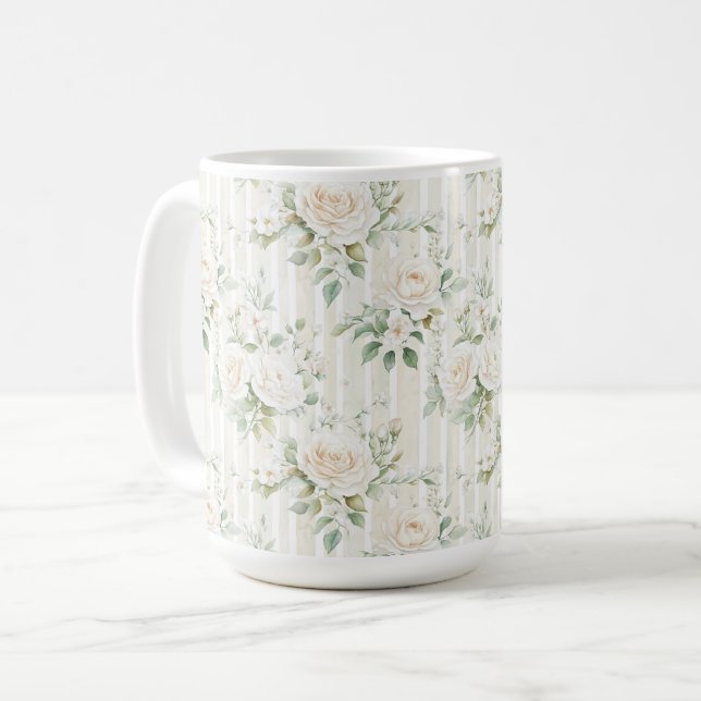 Mug Mariage romantique à fleurs blanches (Devant gauche)