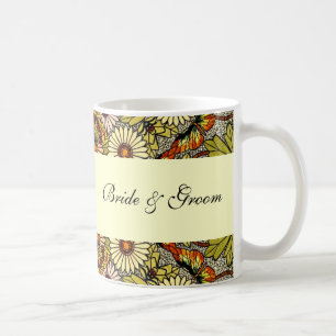 Mug Mariage Vintage, Fleurs de Jardin Floral Papillons