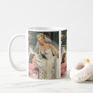Mug Mariage Vintage, Mariée Rétro avec Fille aux Fleur