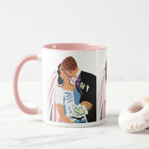 Mug Mariage Vintage, Mariés Rétro s'Embrassant