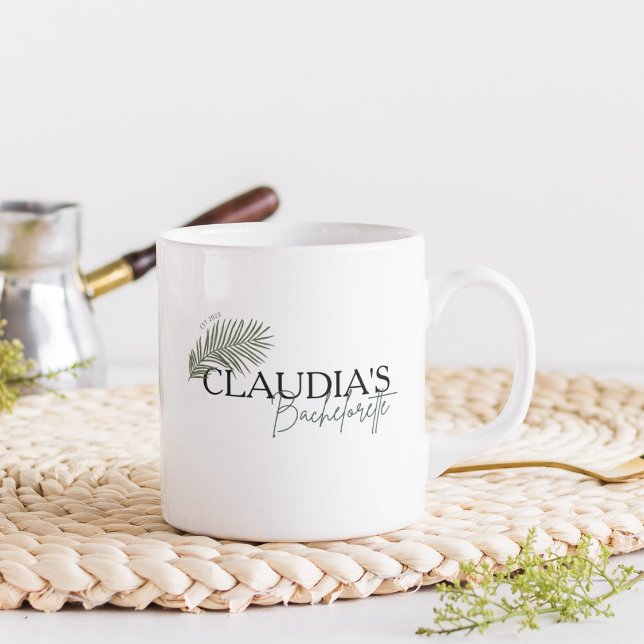 Mug Mariée à Miami Palm Chic sur mesure Enterrement de (Custom Bride Name - Miami Palm Design, Bachelorette party Coffee Mug)
