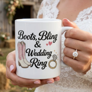 Mug Mariée Cowgirl de l'Ouest Bottes Roses Alliance de
