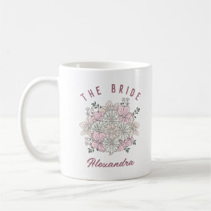 Mug Mariée Nom Personnalisé Fleur Rose Blanc Rétro