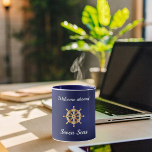 Mug Marine bleu yacht nom de bateau or volant