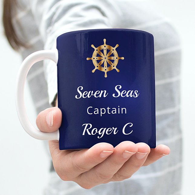 Mug Marine bleu yacht nom de bateau or volant (Créateur téléchargé)