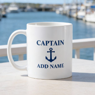 Mug Marine Blue Ancre Vintage Capitaine Ajouter Nom du