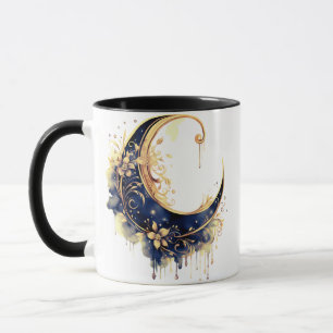 Mug Marine Blue & Gold Bohemian Crescent Moon Hallowee