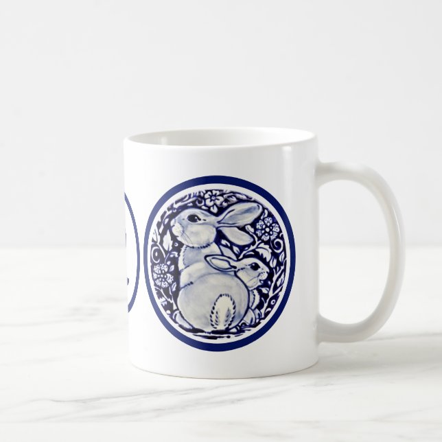 Mug Marine Blue Rabbit Baby Bunny Floral Monogramme (Droite)