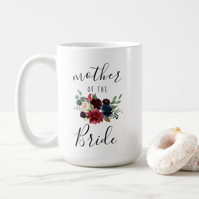 Mug Marine Bourgogne Rose Floral Mère de la Mariée 15o (Avec donut)