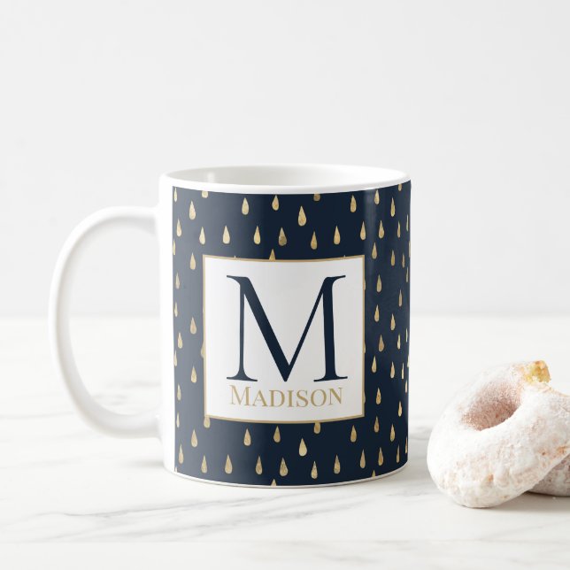 Mug Marine Gold Raindrop Moderne Monogramme tendance (Avec donut)