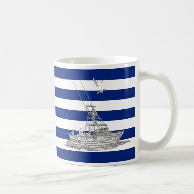 Mug Marlin Fishing Chrome sur les rayures de marine (Droite)