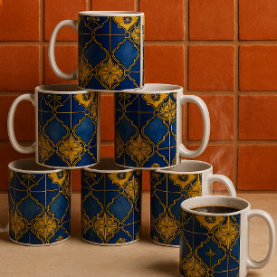 Mug Marocain Maure Elégant Motif Bleu et Or