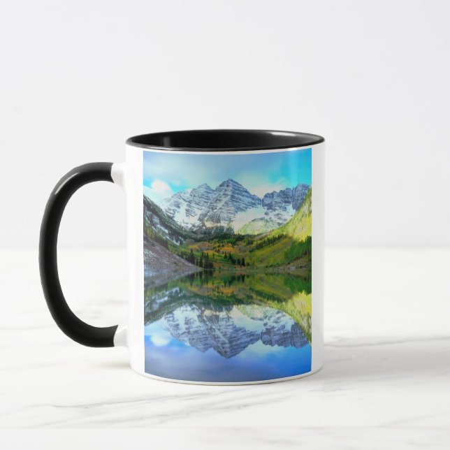 Mug Maroon Bells se reflétant dans le lac Maroon (Gauche)