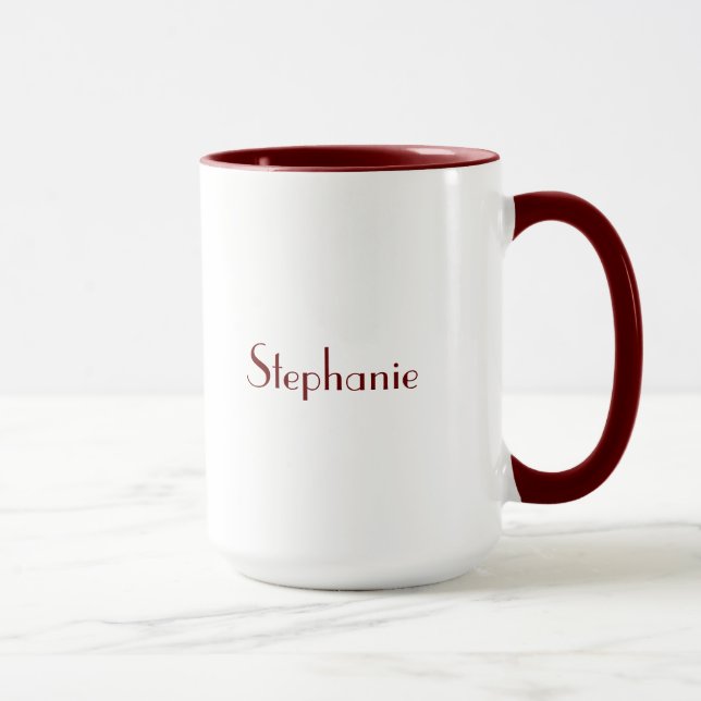 Mug Maroon Blanc Élégant Personnalisé Nom de la Mère F (Droite)