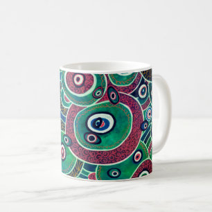 Mug Maroon et Cercles Turquoise Ovales Art original