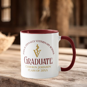 Mug Maroon Gold Vétérinaire École Diplôme Personnalisé
