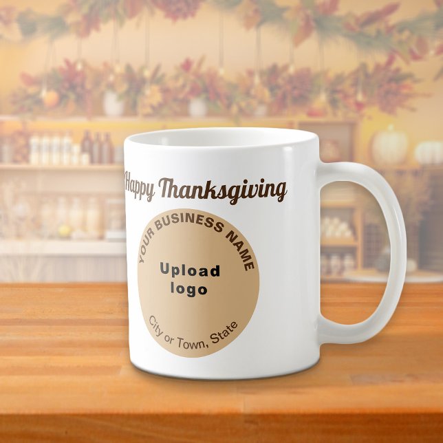 Mug Marque commerciale Brown légère | Thanksgiving | M (Light brown business brand with Thanksgiving greeting on mug)
