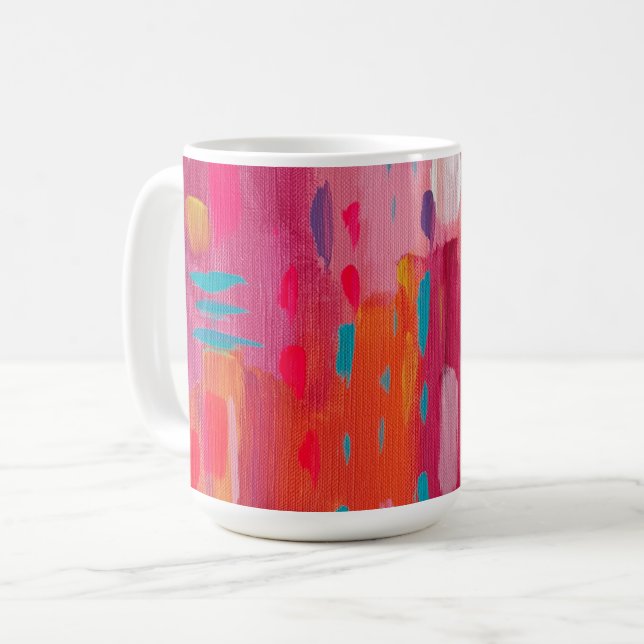 Mug Marques de pinceau rose et orange Abstraites (Devant gauche)