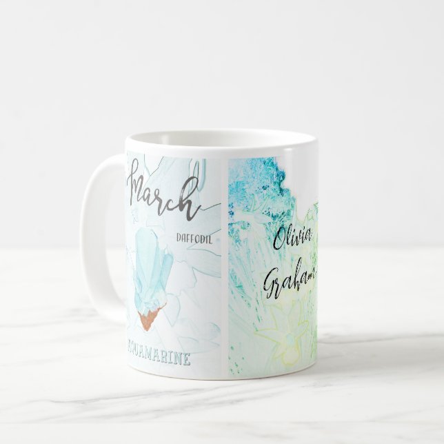 Mug Mars Anniversaire : Pierre d'Anniversaire et Fleur (Devant gauche)