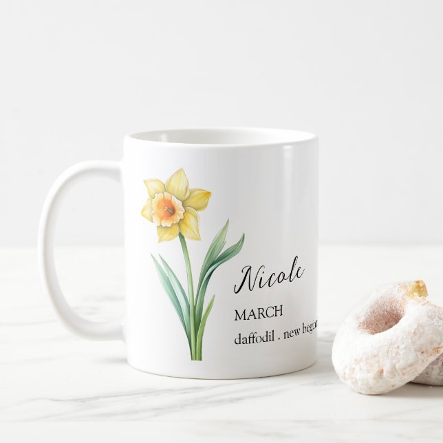 MUG MARS DAFFODIL NAISSANCE FLEURS MOIS NOM CADEAU (Avec donut)
