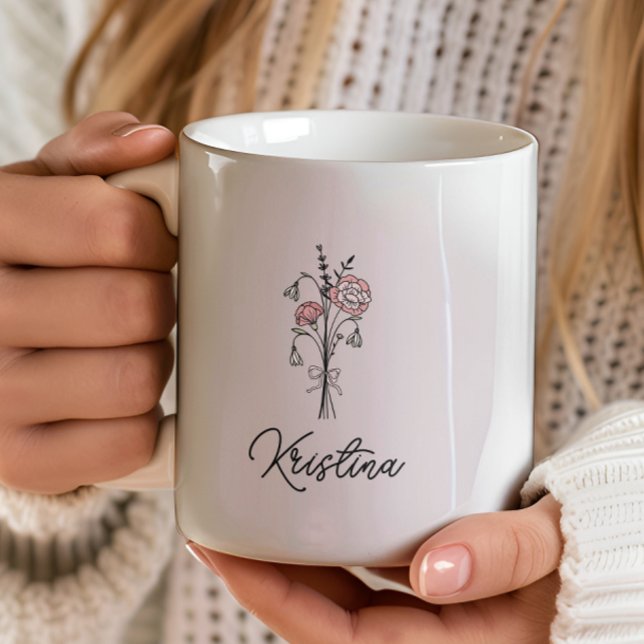 Mug Mars Fleur de naissance et nom élégant du script (Créateur téléchargé)