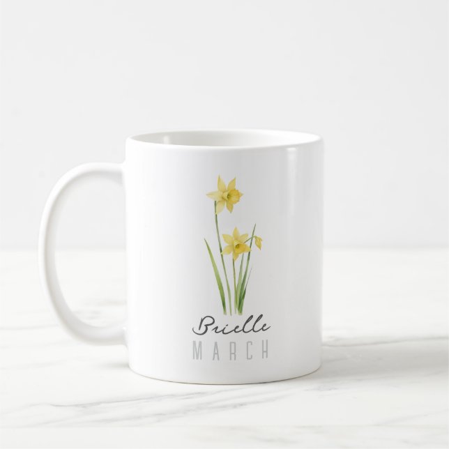 Mug Mars Mois de naissance Fleur avec nom - Daffodique (Gauche)