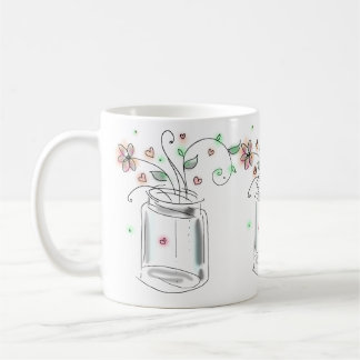 Mug Mason Jar aux fleurs Moderne Cute Doodle Art