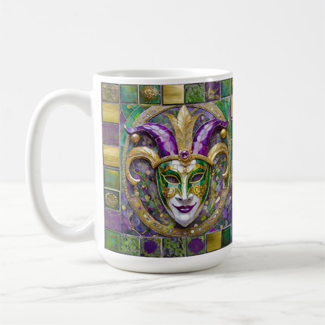 Mug Masque Mardi Gras Jester Vert Or (Gauche)