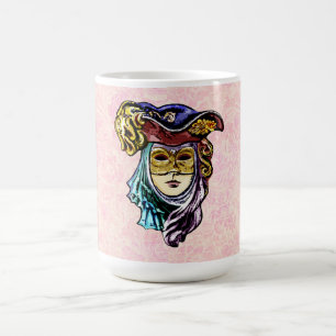 Mug Masquerade Masque sur Dusty Pink Brocade Motif