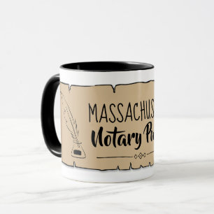 Mug Massachusetts Notaire Public Scroll Plumes Quill