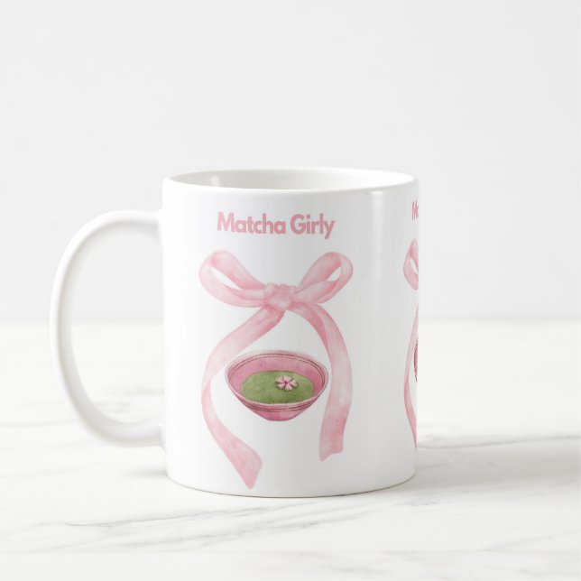 Mug Matcha, Coquette Bow, Pink Bow, Matcha Girl, Mat (Gauche)