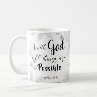 Mug Matthieu 19:26 Moderne Noir Blanc Aquarelle Floral