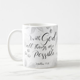 Mug Matthieu 19:26 Moderne Noir Blanc Aquarelle Floral