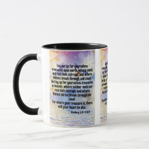 Mug Matthieu 6:19-21 KJV Bible Écriture Pic Deux Tons
