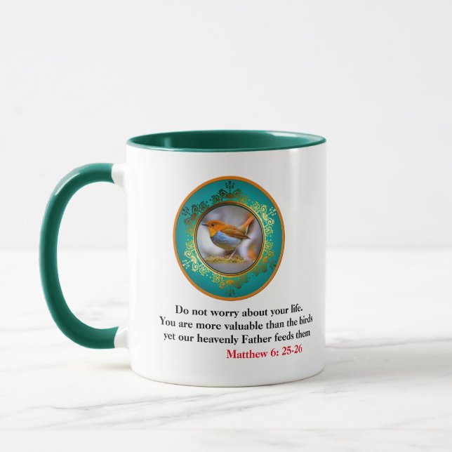 Mug Matthieu 6:25 Ne vous inquiétez pas de votre écrit (Gauche)