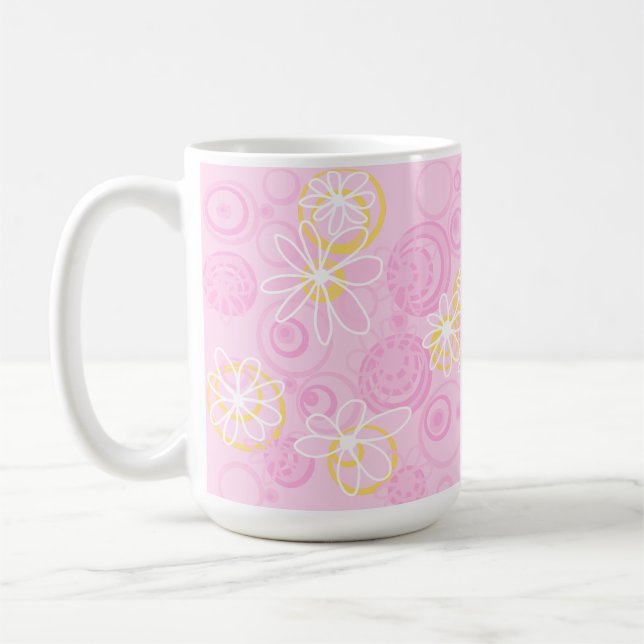 Mug Mazipoodles bulles florales - rose jaune blanc (Gauche)