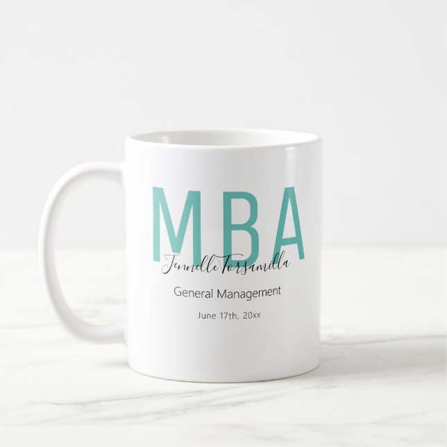Mug MBA Turquoise Black Date Nom Diplôme Diplôme (Gauche)