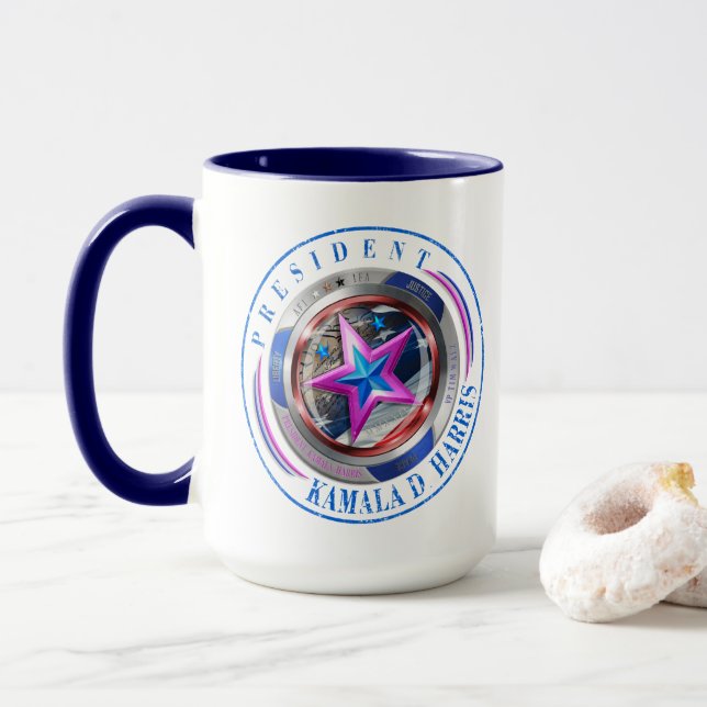 Mug Médaillon à double timbre du président Harris-Walz (Avec donut)