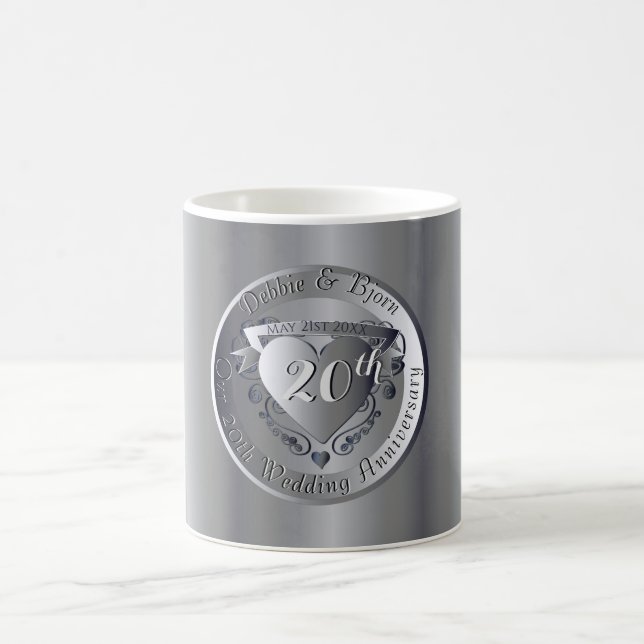 Mug Médaillon Platinum Heart du 20e Mariage (Centre)