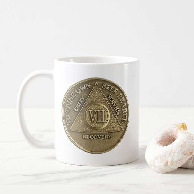 Mug Médaillon Sober de 7 ans en joyeux anniversaire (Avec donut)