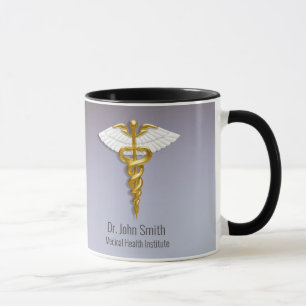 Mug Médicale Elegant Gold Caduceus ailes blanches