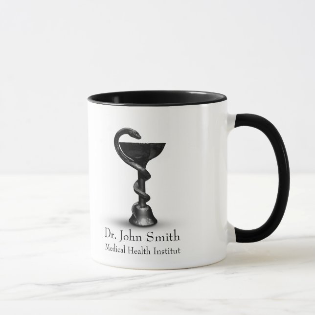 Mug Médicale Serpent Noir Bowl Hygiée Blanc Caduceus (Droite)