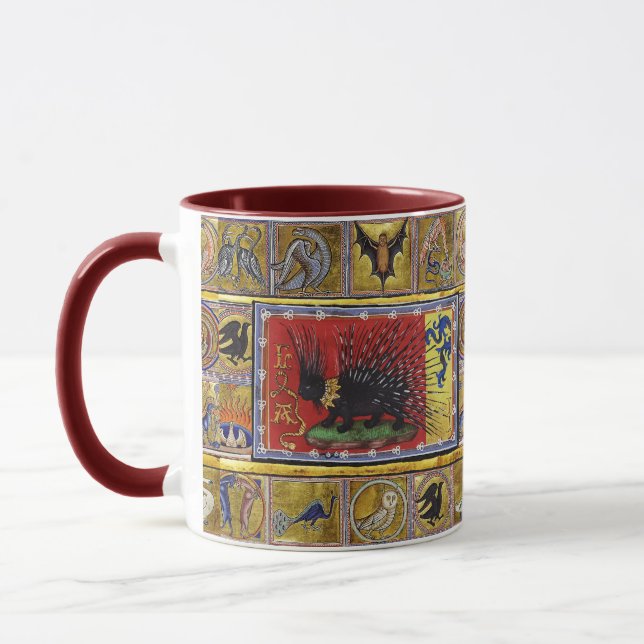 Mug MEDIEVAL BESTIARY,BLACK HEDGEHOG KING and ANIMALS  (Gauche)