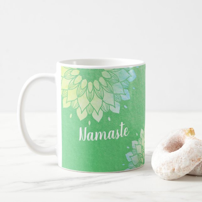 Mug Méditation Yoga Instructeur Green Gold Foil Mandal (Avec donut)