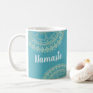 Mug Méditation Yoga Instructeur Vert Bleu Or Mandala