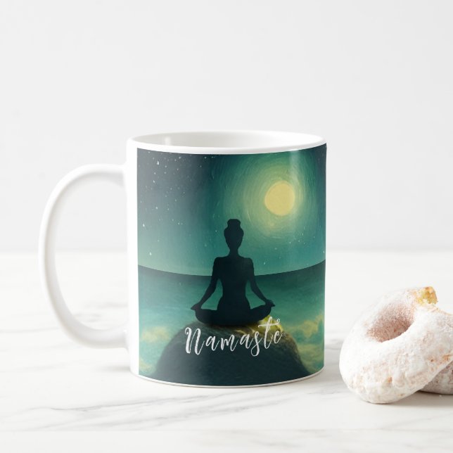 Mug Méditation Yoga Poche sur Pleine lune Rock Stars N (Avec donut)