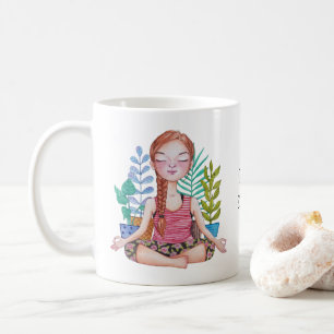 Mug Méditer une fille avec des Plantes