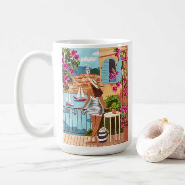 Mug Mediterranean Balcony Illustration Coffee (Avec donut)