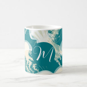 Mug Méduse En Bleu Océan Été Saison Monogramme