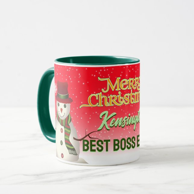 Mug Meilleur Boss jamais avec Snowman sur RED (Devant gauche)